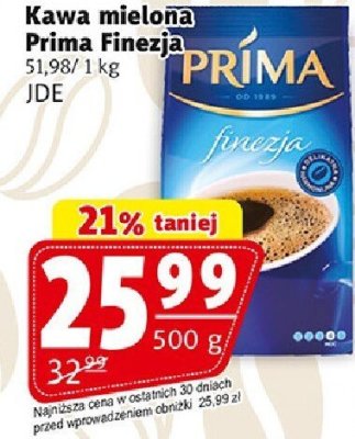 Kawa mielona Prima Finezja JDE 500 g promocja w Prim Market