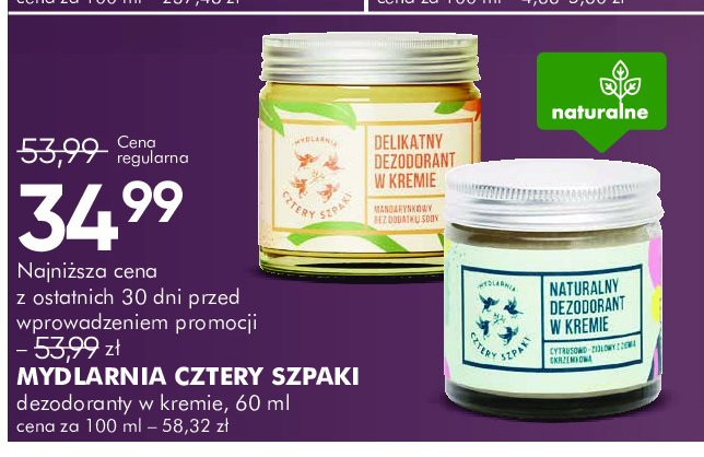 Dezodorant w kremie mandarynka MYDLARNIA CZTERY SZPAKI promocja w Super-Pharm