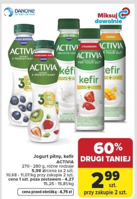 Jogurt pitny Activia różne rodzaje 270-280g promocja w Carrefour Market