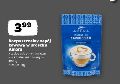 Kawa rozpuszczalny napój kawowy w proszku Amora Cappuccino z dodatkiem magnezu o smaku waniliowym promocja w Netto