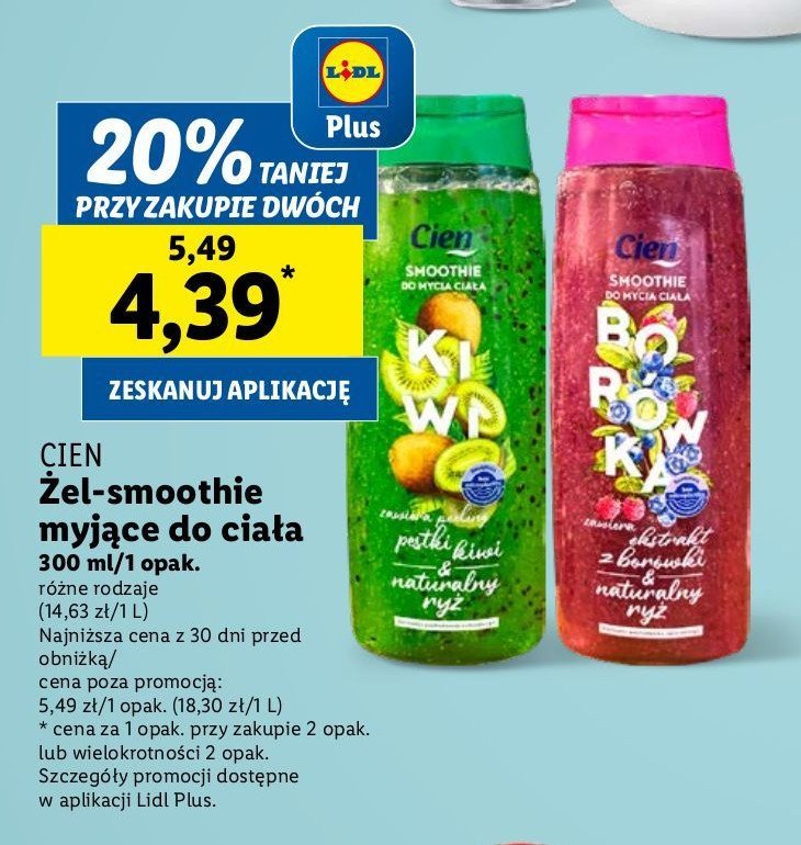 Smoothie do mycia ciała borówka Cien promocja