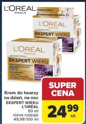 Krem do twarzy na dzień, na noc EKSPERT WIEKU L'OREAL PARIS 50ml różne rodzaje promocja w Carrefour