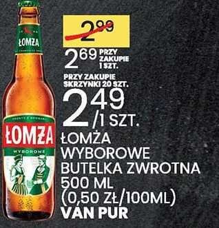 Piwo LOMZA wyborowe butelka zwrotna 500 ml VAN PUR promocja w Wafelek