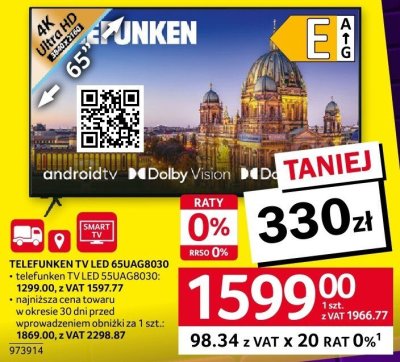 Telewizor TV LED 65UAGB030 Telefunken promocja w Selgros