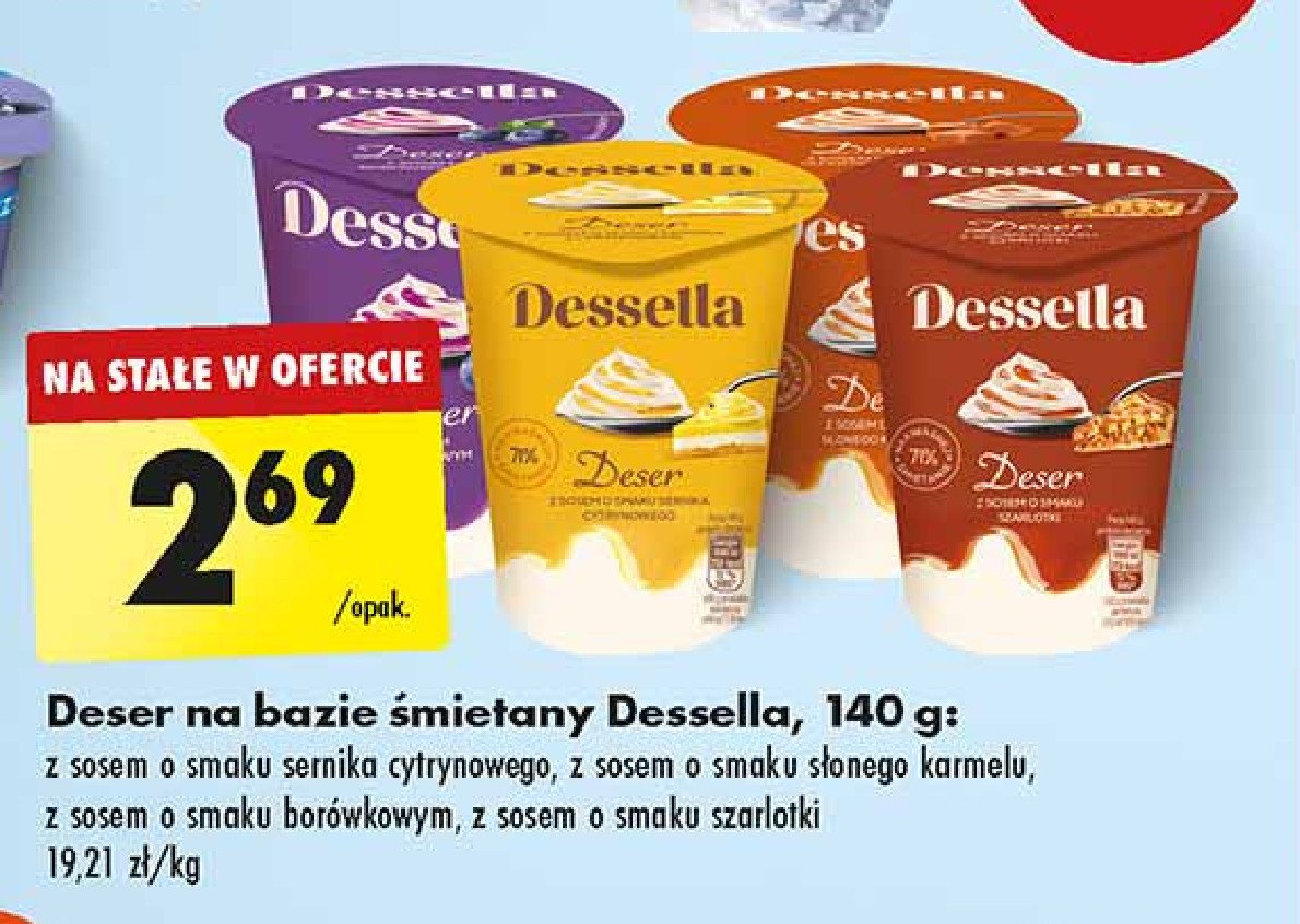 Deser na bazie śmietany z sosem o smaku szarlotki Dessella promocja