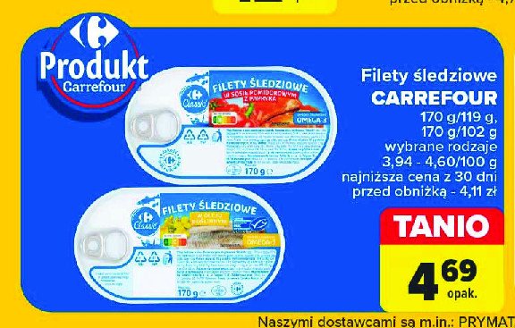 Filety śledziowe w oleju roślinnym Carrefour classic promocja