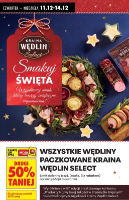 Wędliny paczkowane Kraina Wędlin Select - drugi 50% taniej promocja w Biedronka