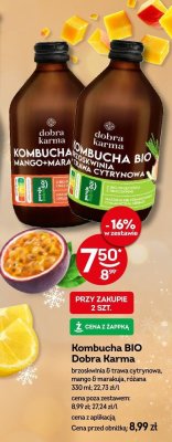 Kombucha BIO Dobra Karma brzoskwinia & trawa cytrynowa, mango & marakuja różana promocja w Żabka