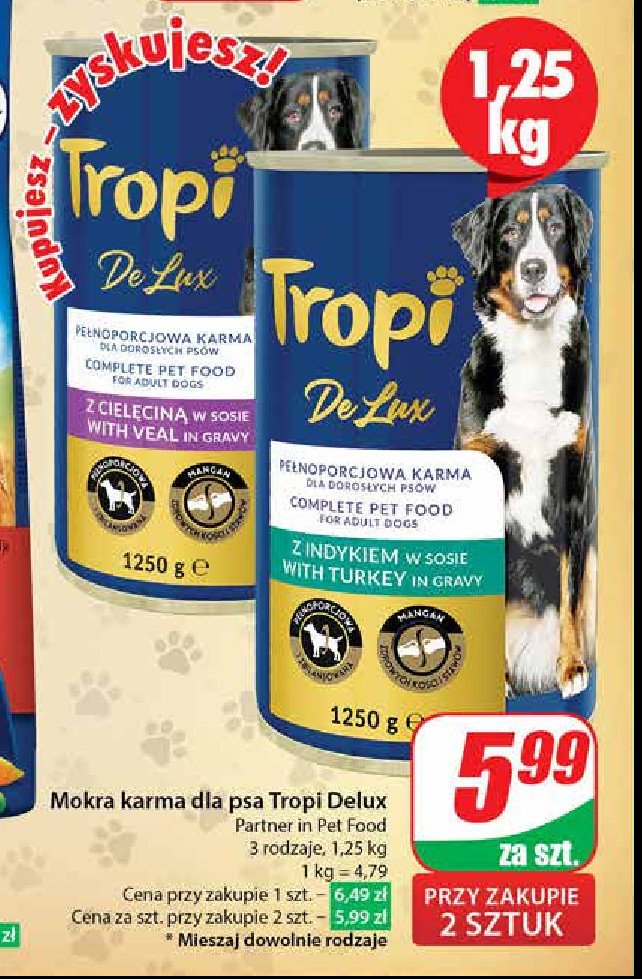 Karma dla psa z cielęciną Tropi deluxe promocja
