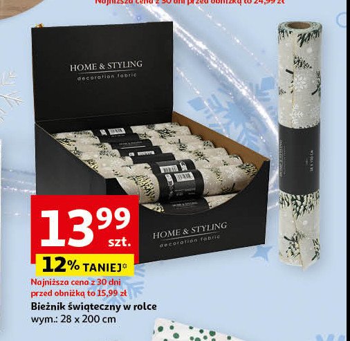 Bieżnik świąteczny w rolce 28 x 200 cm HOME STYLING promocja w Auchan