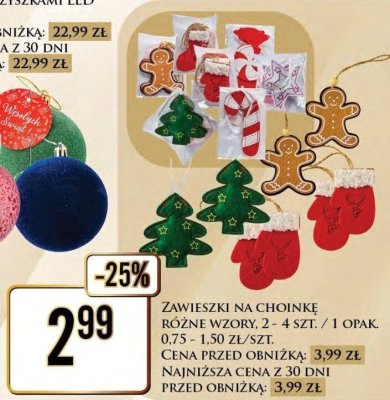 Zawieszki na choinkę różne wzory 2-4 szt. / 1 opak. promocja w Dino