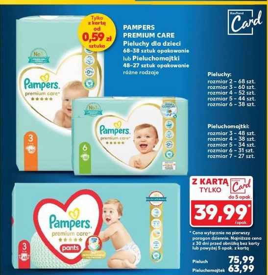 Pieluchy 7 Pampers premium care pants promocja