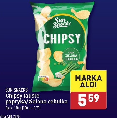 Chipsy zielona cebulka SUN SNACKS promocja w Aldi