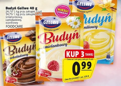 Budyń Gellwe śmietankowy/czekoladowy/waniliowy FOODCARE promocja w Prim Market