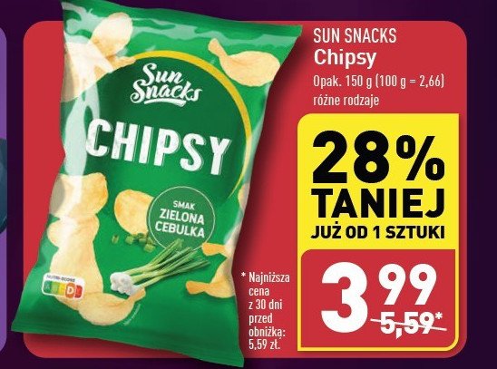 Chipsy zielona cebulka SUN SNACKS promocja w Aldi