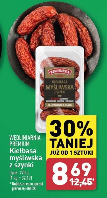 Kiełbasa myśliwska z szynki Wędliniarnia premium promocja w Aldi