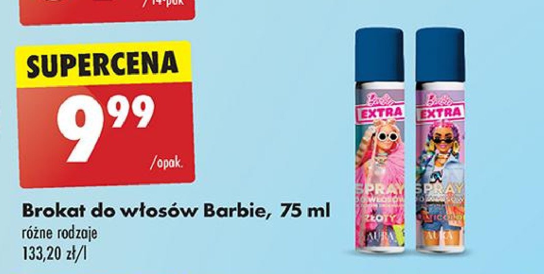 Spray do włosów z brokatem barbie extra multicolor AURA COSMETICS promocja w Biedronka