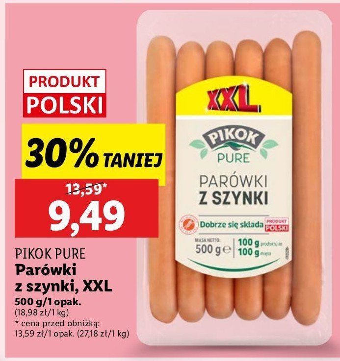 Parówki z szynki ekstra Pikok pure promocja