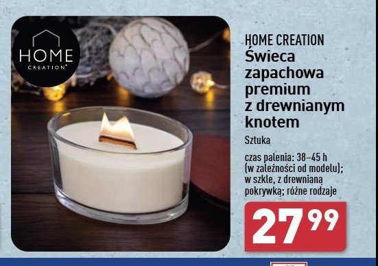 Świeca zapachowa premium z drewnianym knotem Home creation promocja