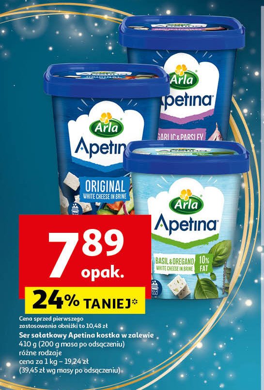 Ser typu śródziemnomorskiego w kostkach z czosnkiem i pietruszką Arla apetina promocja w Auchan