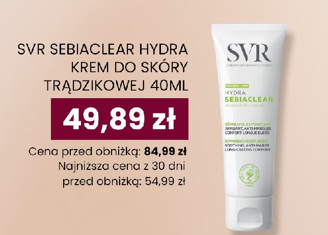 Krem nawilżający do skóry trądzikowej hydra Svr sebiaclear promocja w Dino