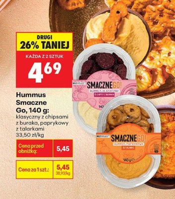Hummus Smaczne Go, 140 g: klasyczny z chipsami z buraka promocja w Biedronka