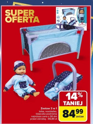 Zestaw 3 w 1 lalka, nosidełko, łóżeczko podróżne promocja w Carrefour
