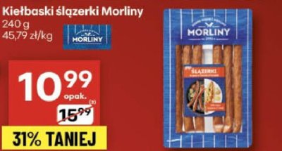 Kiełbaski ślązerkі Morliny 240 g 45,79 zł/kg promocja w Delikatesy Centrum