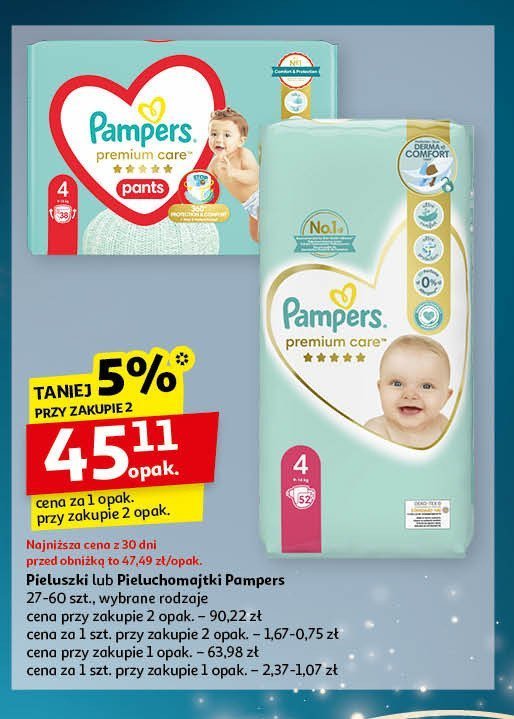 Pieluchy dla dzieci 4 Pampers premium care promocja w Auchan