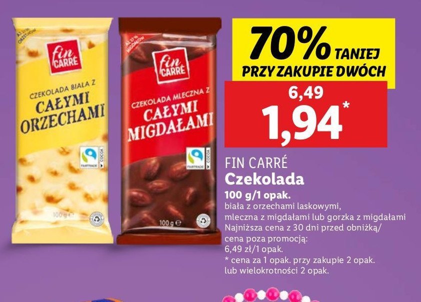 Czekolada mleczna z całymi migdałami Fin carre promocja