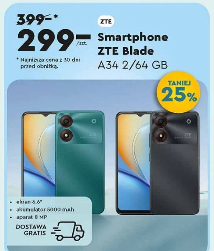 Smartfon a34 ZTE promocja w Biedronka