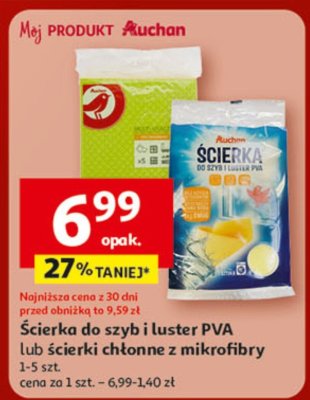 Ścierka do szyb i luster PVA lub ścierki kuchenne z mikrofibry Auchan 1-5 szt. promocja w Auchan