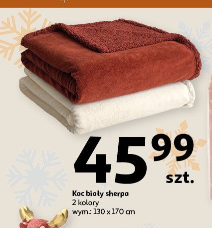 Koc sherpa biały 130 x 170 cm promocja w Auchan