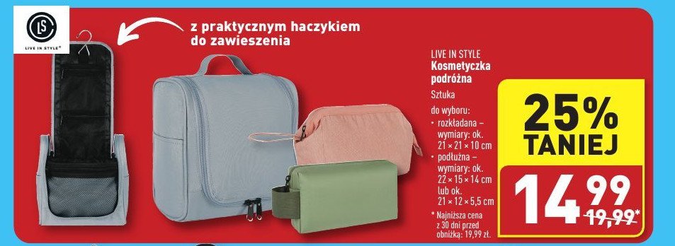 Kosmetyczka podróżna 22 x 15 x 14 cm Live in style promocja