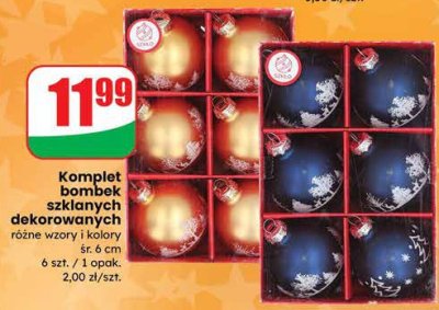 Komplet bombek szklanych dekorowanych różne wzory i kolory promocja w Dino