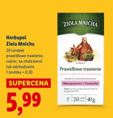 Herbata Herbapol Zioła Mnicha promocja w Lidl