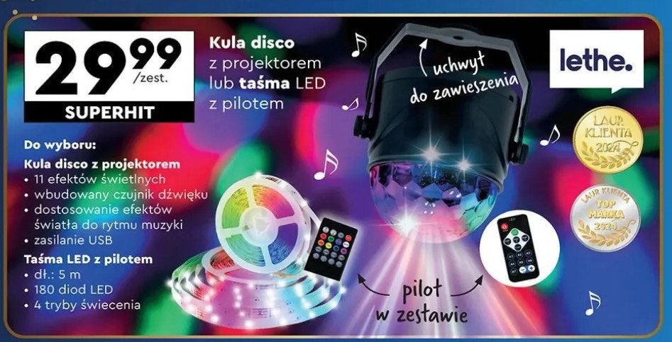 Taśma led 5m z pilotem Lethe promocja