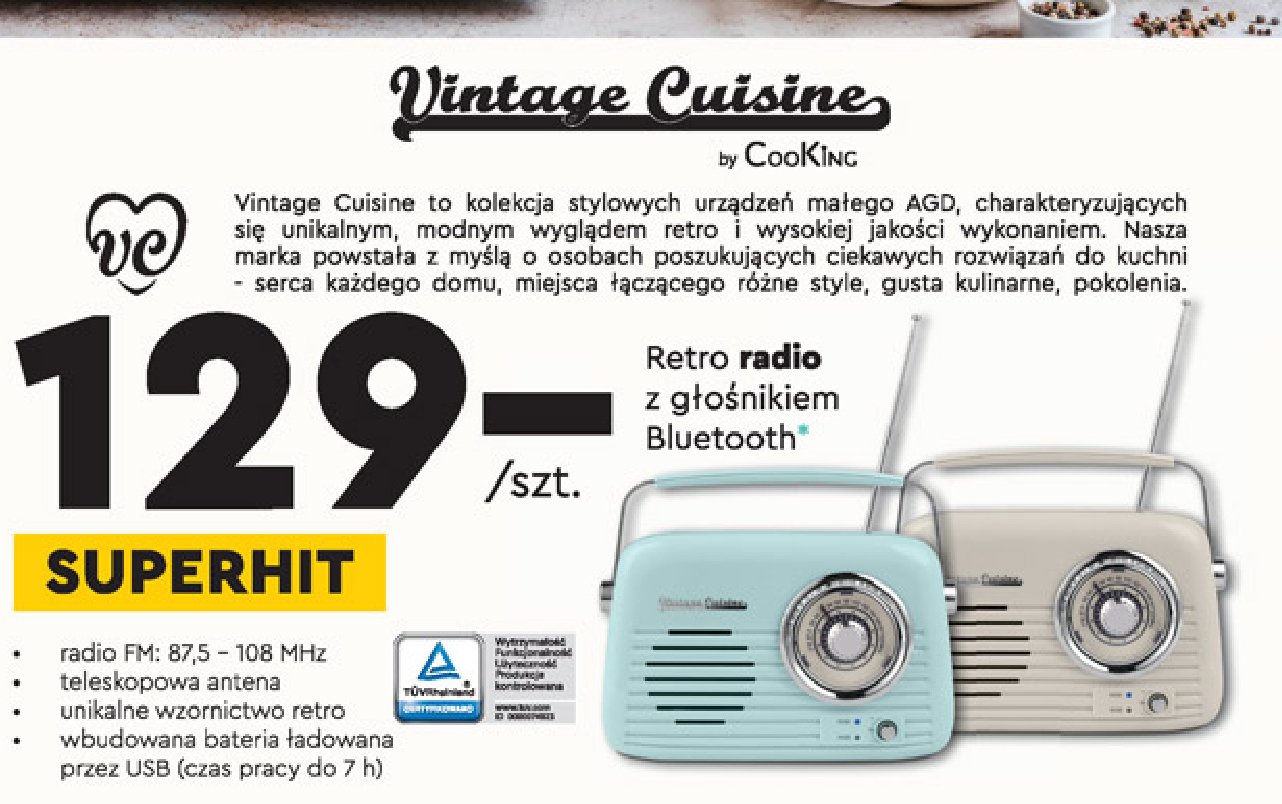 very much hybrid width Radio z głośnikiem bluetooth Vintage cuisine by cooking - cena - promocje -  opinie - sklep | Blix.pl