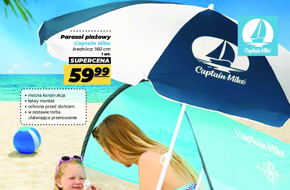 Parasol plażowy 160 cm Captain mike promocja w POLOmarket