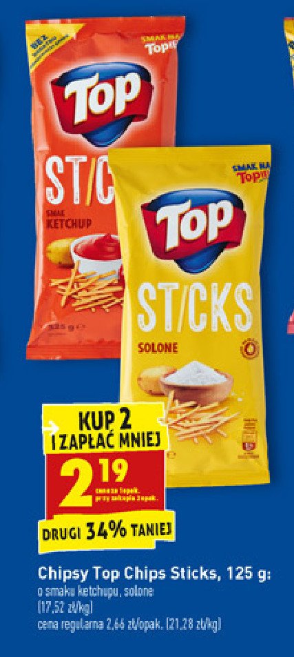 Chipsy o smaku solonym Top chips sticks Top (biedronka) promocja