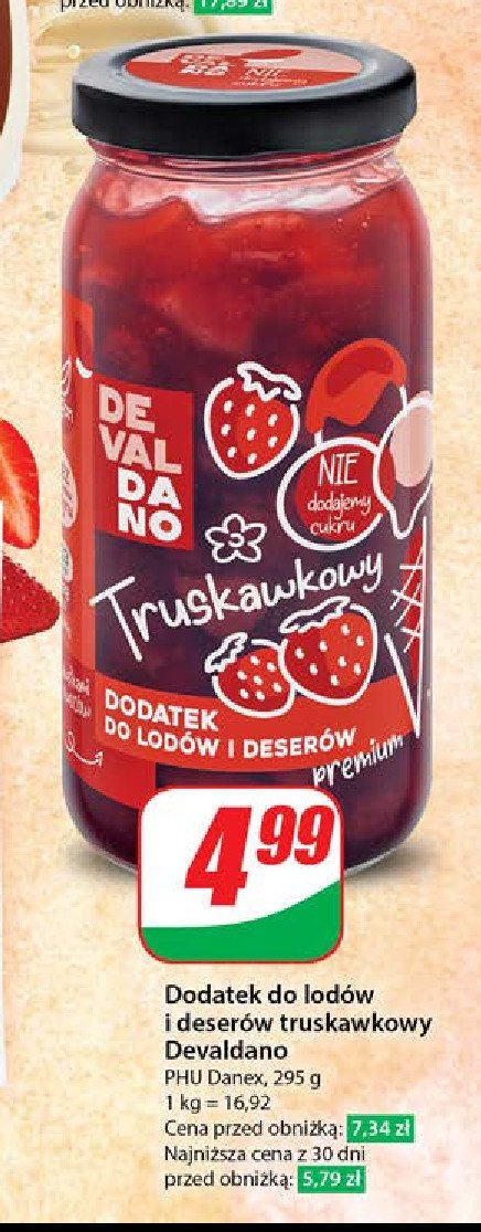 Dodatek do deserów i lodów truskawkowy Devaldano promocja w Dino