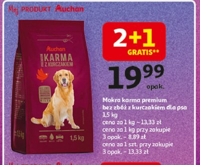 Karma dla psa premium z kurczakiem Auchan r贸偶norodne (logo czerwone) promocja