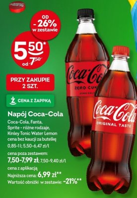 Napój Coca-Cola, Fanta, Sprite różne rodzaje, Kinley Tonic Water Lemon promocja w Żabka