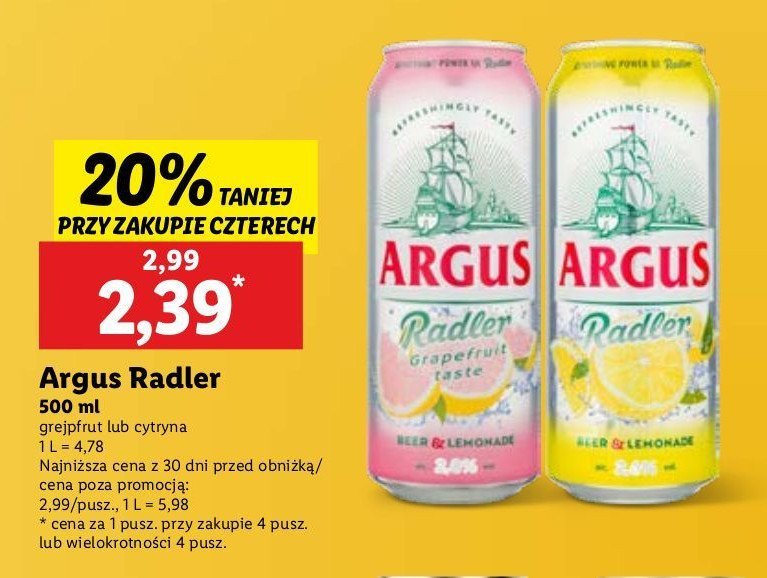 Piwo Argus radler grejpfrut promocja w Lidl