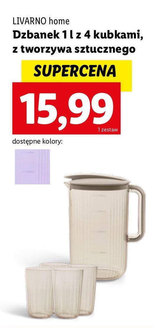 Dzbanek 1 l + 4 kubki LIVARNO HOME promocja w Lidl