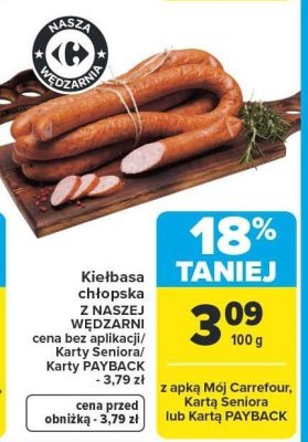Kiełbasa chłopska z naszej wędrzarni promocja w Carrefour Market