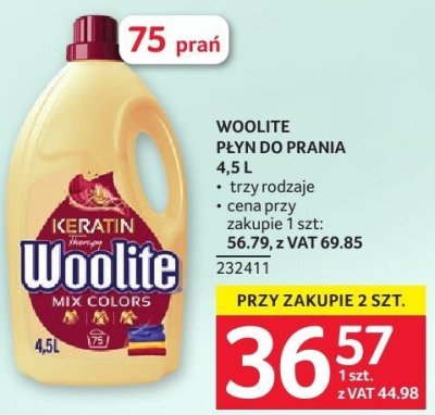 Płyn do prania Woolite Mix Colors + Keratin 4,5L trzy rodzaje promocja w Selgros