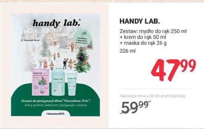 Zestaw kosmetyków HANDY LAB. - mydło do rąk 250ml + krem do rąk 50ml + maska do rąk 26g promocja w Rossmann
