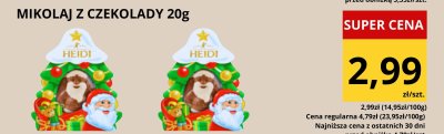 Mikołaj z czekolady Heidi 20g promocja w Supeco