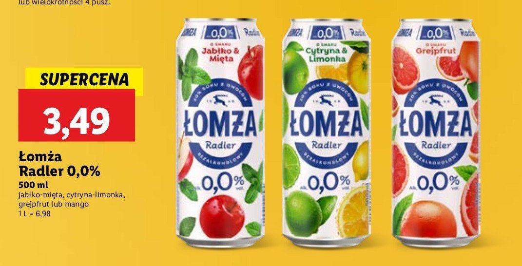 Piwo Łomża radler 0.0% cytryna-limonka promocja w Lidl